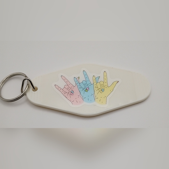 Motel Keychain Custom Colorful Hand Sign Keychain Keyring Accessory - Picture 1 of 2